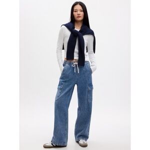 GAP Factory High Rise Wide-Leg Pull-On Jeans Denim Washwell